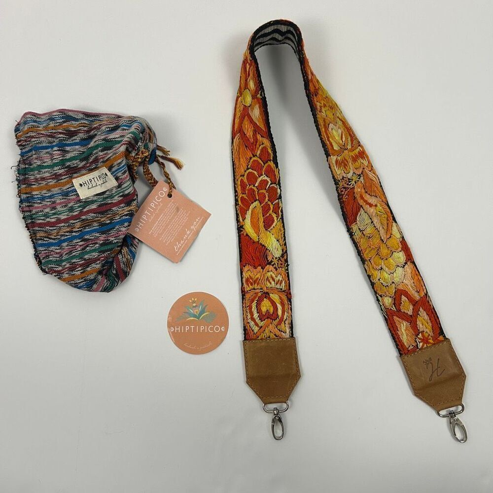 Hiptipico Hand-Embroidered Camera / Bag Strap - Orange